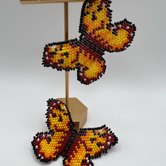 Oversized Statement Butterfly Earrings - Seed Bead Butterfly Dangle Earrings - Picture 9 of 9